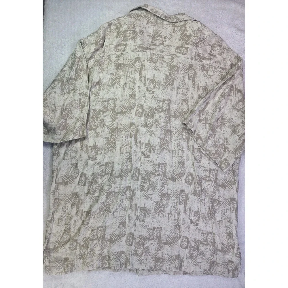 Fieldmaster Rayon Hawaiian Shirt Mens L Beige Tropical Print Button Up Vacation